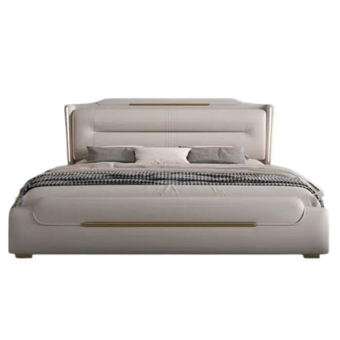 Chambre à coucher de luxe lit sommeil minimaliste européen tables de nuit tissus d'ameublement lits Queen Lounge Letto Matrimoniale meubles d'hôtel