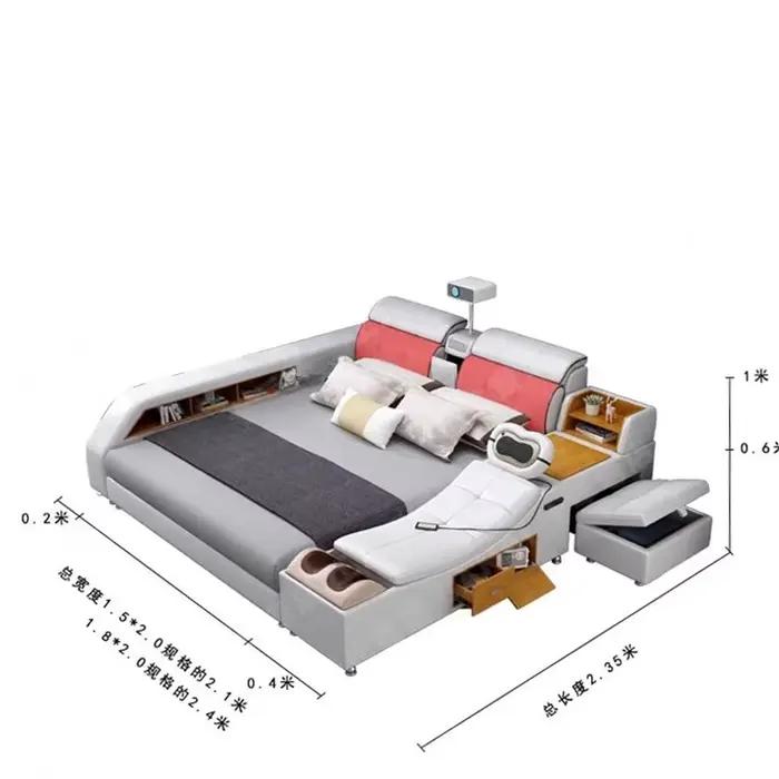 Lit double moderne européen avec tête de lit en bois et revêtement