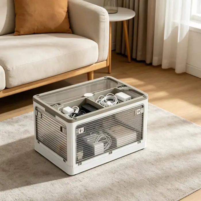 Boîte de rangement pliable avec roulettes