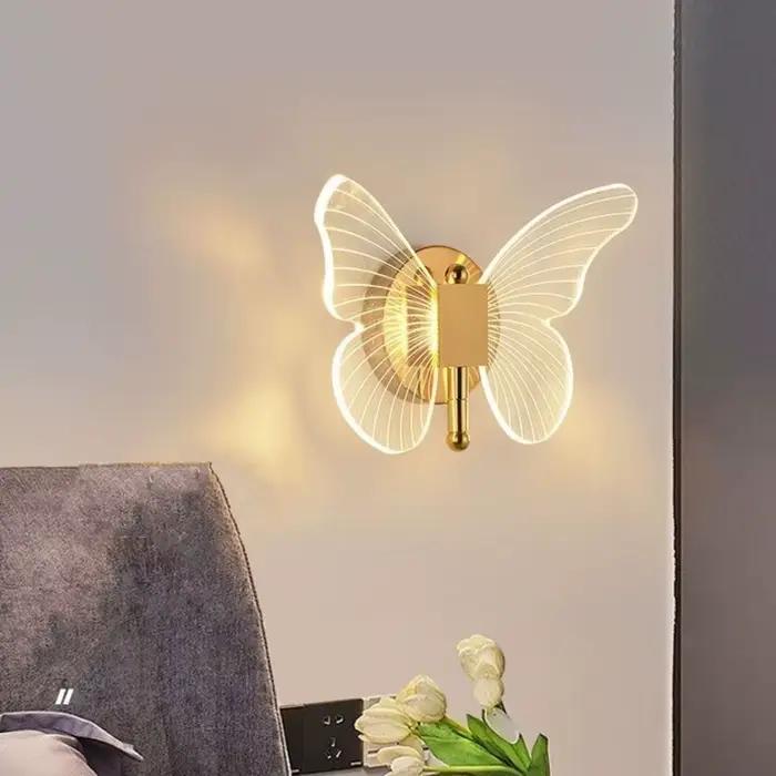 Papillon mur LED lampe intérieur moderne métal acrylique 110 V-220 V filaire applique tricolore réglage chevet applique murale appliques