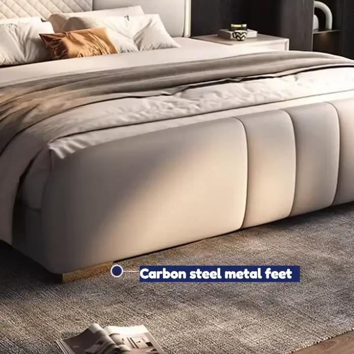 Lit Double Luxe Nordique 180x200cm avec Table de Chevet Esthétique