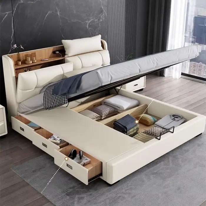 Cadres Queen lit tête de lit fantaisie blanc multifonctionnel lit Double moderne luxe Muebles Para dortoir maison accessoires