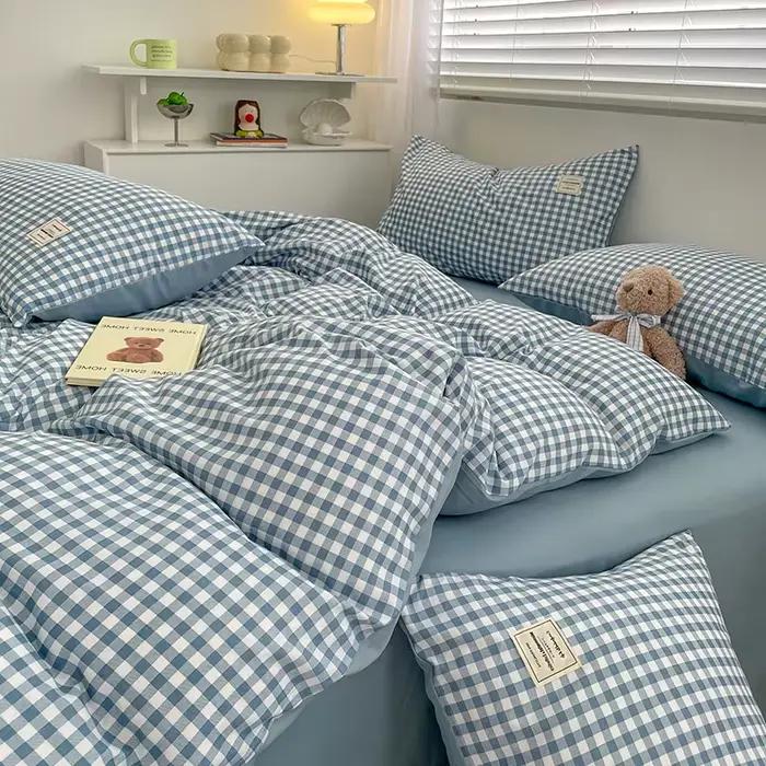 Housse de couette ensemble de lit lin pur coton quatre pièces