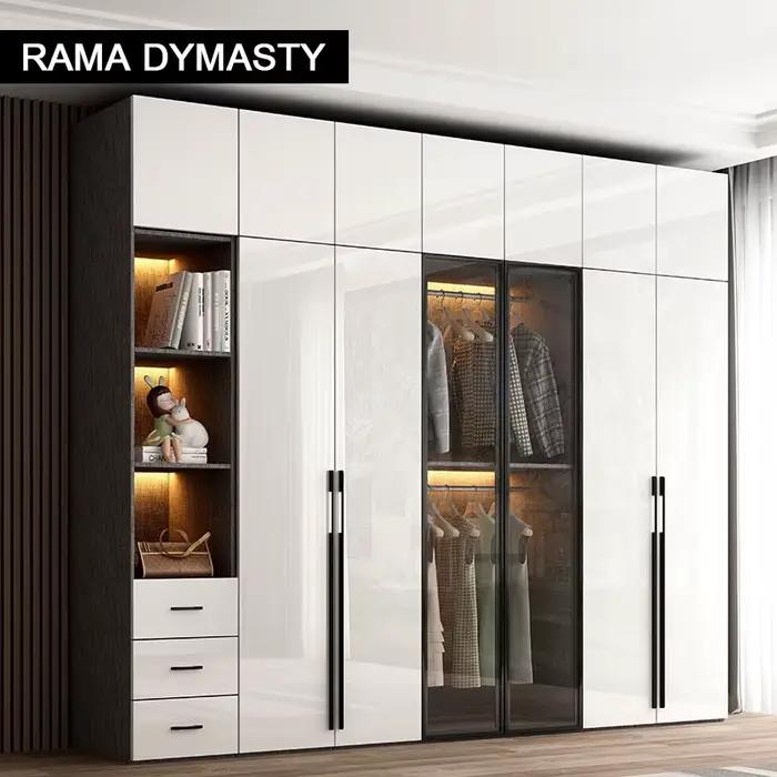 Armoire large blanche de luxe moderne, tiroirs et portes pour vêtements