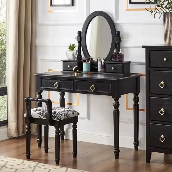 Filles noir miroir Coiffeuse tabouret accessoires Design moderne