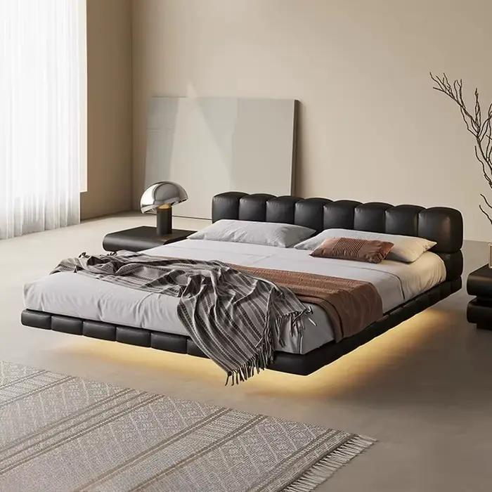 Lit 150x200cm 180x200cm 200x220cm en cuir chocolat