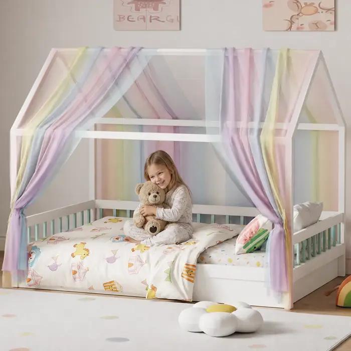 Voilage de lit en tulle dégradé arc-en-ciel 1/2 pièces