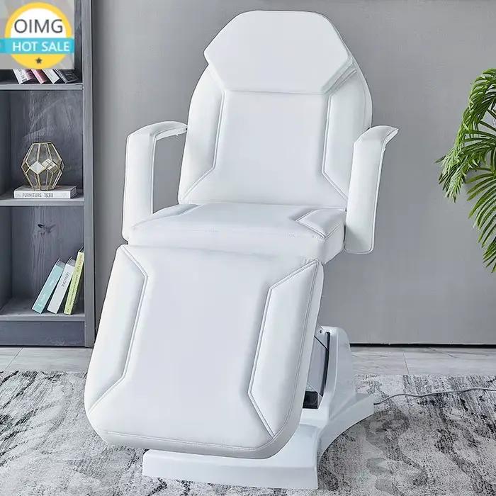 Lit d'extension de cils électrique multifonctionnel debout en cuir PU blanc ivoire 3 moteurs Lit de massage