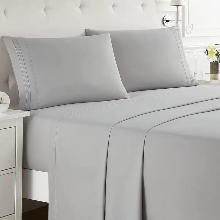 Battilo draps de lit Double 4 pièces ensemble drap plat ajusté avec taie d'oreiller luxe microfibre King Queen