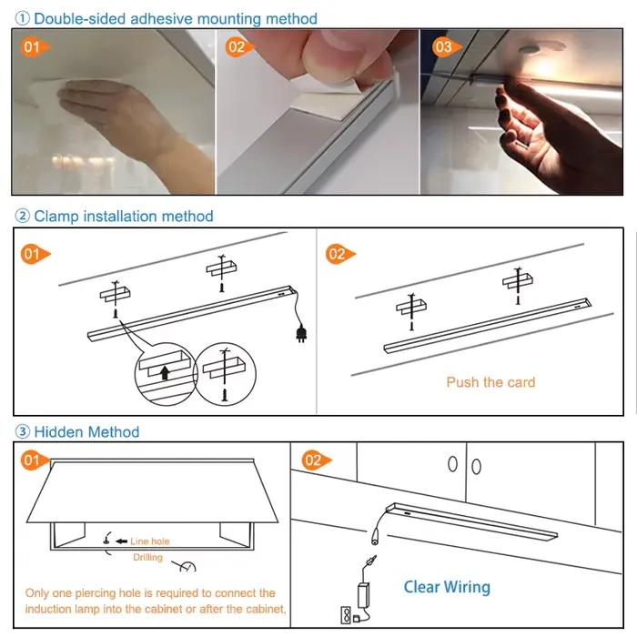 Lumière LED sous-meuble lumières pour cuisine interrupteur de balayage manuel PIR capteur de mouvement placard garde-robe lampe 30/40/50 cm LED veilleuse