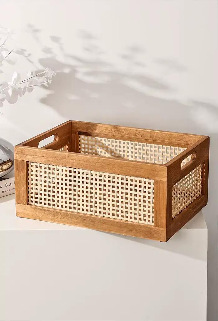 Boîte de rangement de bureau japonaise en bois massif
