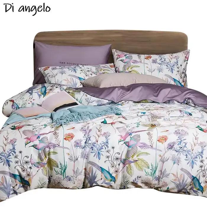 Parure de lit en coton égyptien avec impression numérique oiseau fleur