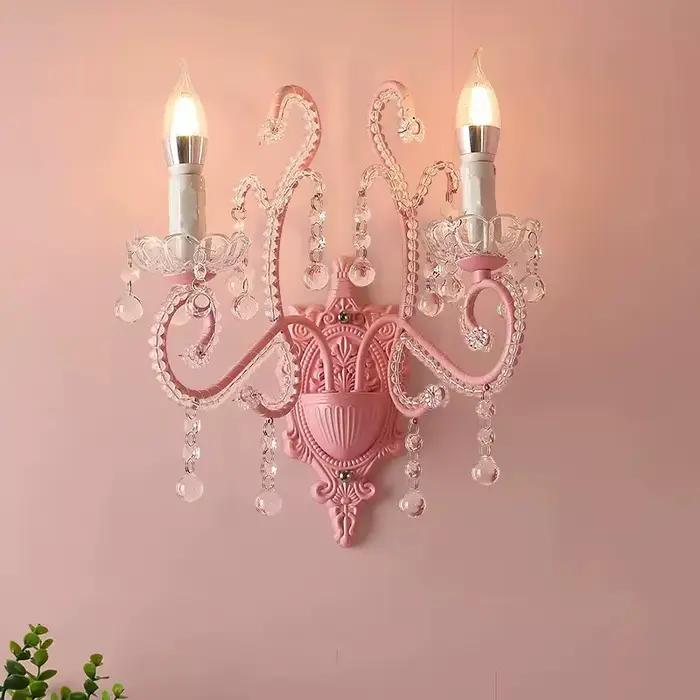 Lampes murales en cristal rose chambre de princesse fille chambre lampe de chevet chaud romantique salon chambre d'enfants décor appliques murales