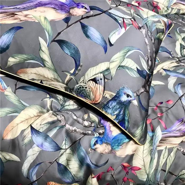 Ensembles de literie à impression numérique oiseau fleur en coton égyptien