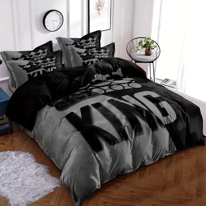 Ensemble de housse de couette à motif de lit King Size gris et noir