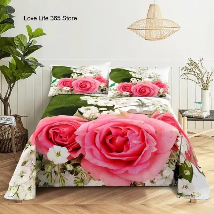 Ensembles de draps de lit roses College en fleurs 3D