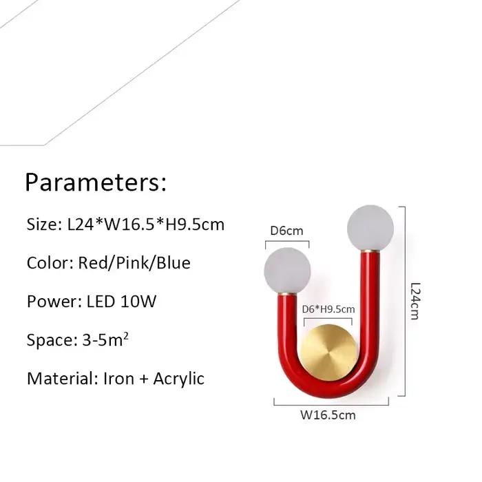 Applique Murale LED Moderne en Forme de U, Rouge, Bleu, Rose, Luminaire Décoratif d'Nik, Idéal pour une Chambre à Coucher, un Salon ou un Couloir