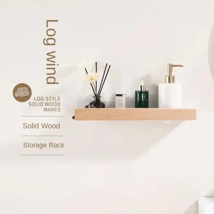 Étagère Murale en Bois de Hêtre pour Salle de Bain