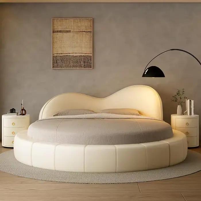 Lit de style européen minimaliste blanc crème de luxe avec tête de lit française