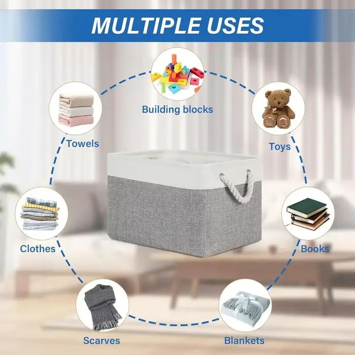 Panier à linge en lin Double couche avec poignées