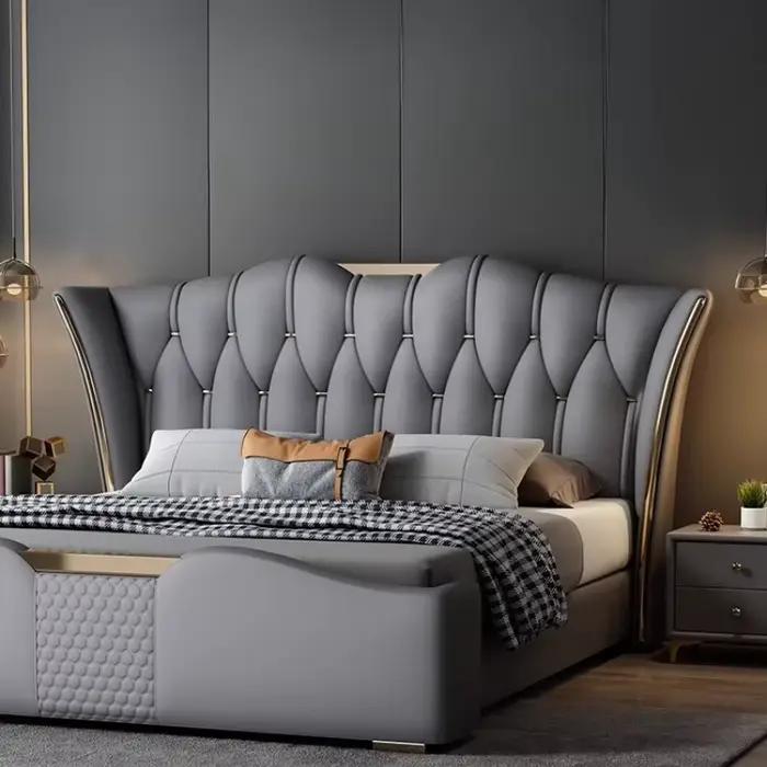 Corium lit en rouleau souple Design moderne Simple gris lit haut De gamme chambre mariage Camas De Matrimonio dortoir accessoires pour la maison