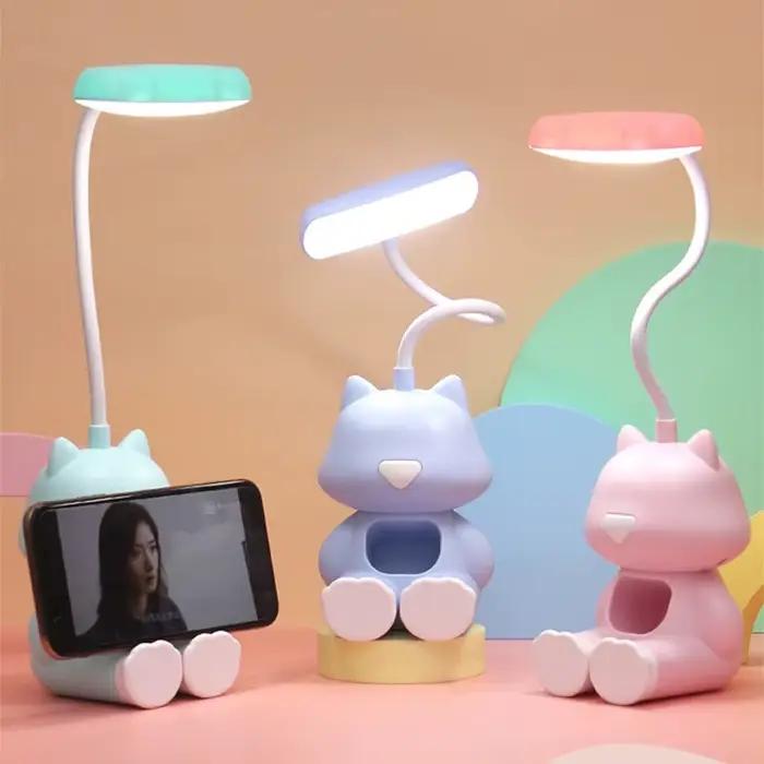Lampe de bureau Led Flexible en forme de chat mignon et créatif, avec support pour téléphone, lampe de chevet réglable de couleur, pour chambre d'étudiant d'enfants