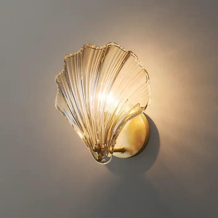 Applique Murale en Laiton en Forme de Coquillage au Design Nordique Moderne, Luminaire en Verre Transparent, Idéal pour un Restaurant, des Escaliers ou des Allées