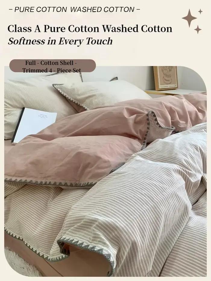 Housse de couette 100 % coton de classe A – Parure de lit douce et respirante délavée avec bord coque