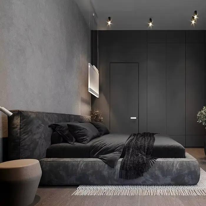 Lit plateforme minimaliste italien en tissu rembourré