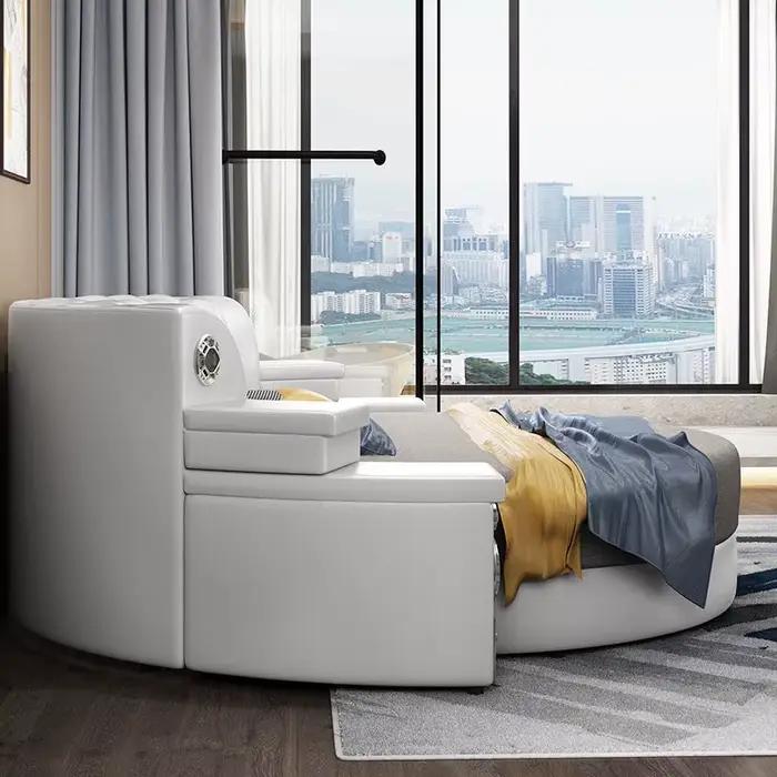 Lit Double rond de luxe rembourré en cuir