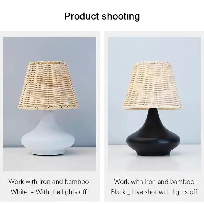 Lampe de table LED avec abat-jour en bambou tressé