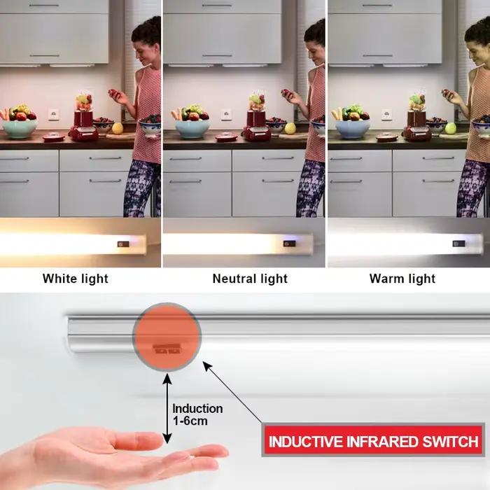 Lumière LED sous-meuble lumières pour cuisine interrupteur de balayage manuel PIR capteur de mouvement placard garde-robe lampe 30/40/50 cm LED veilleuse
