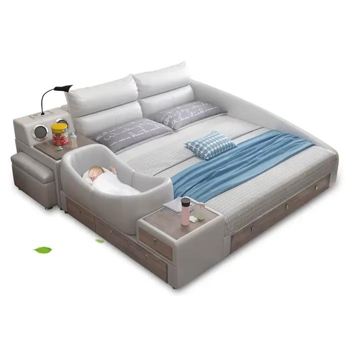 Lit familial capitonné King Size avec berceau intégré