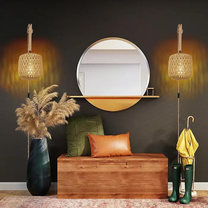 Led rotin applique chambre salon tissé lumière lampes de chevet E27 rétro chanvre corde lumières décoration intérieure luminaires