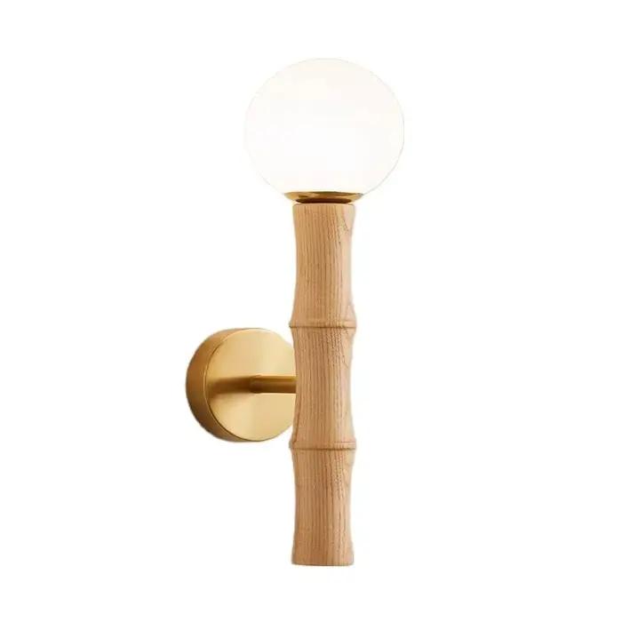 BOTIMI – applique murale ronde en bois massif, Base dorée, Luminaires de chevet modernes en verre, décoration nordique pour la maison (ampoule gratuite