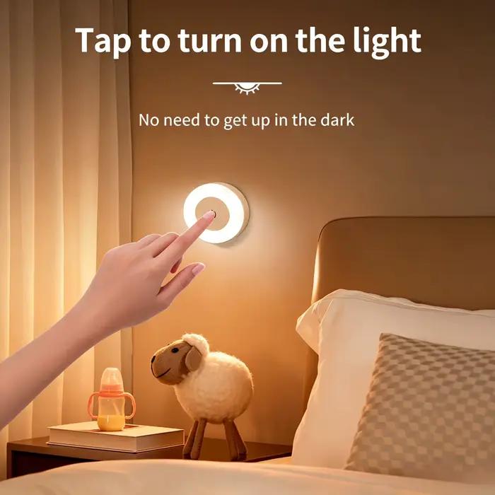 Lampe de chevet LED rechargeable à capteur tactile rond, veilleuse à intensité variable pour chambre à coucher, couloir, lampe d'allaitement pour bébé à économie d'énergie