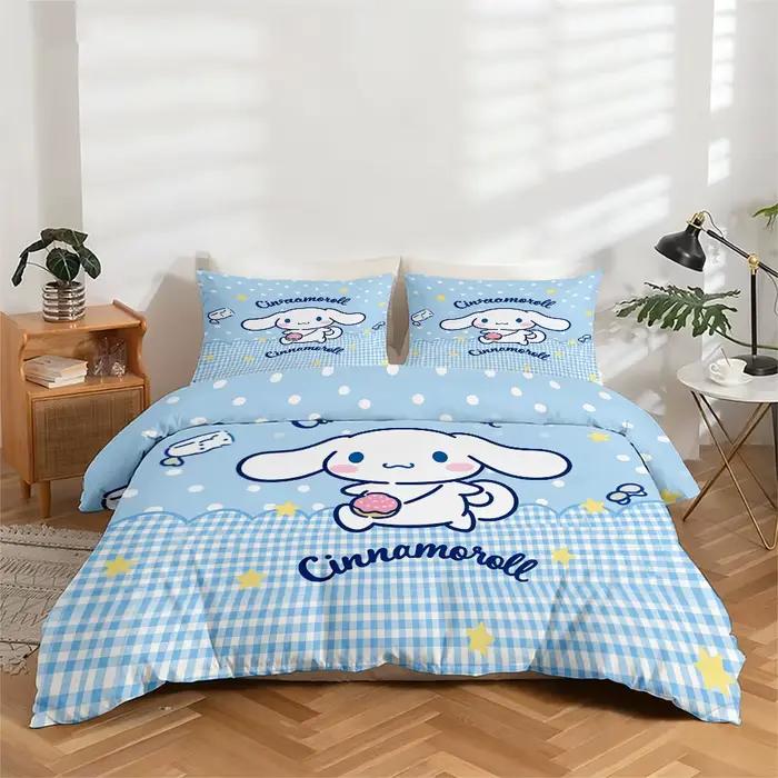 Ensemble de literie 3 pièces à impression numérique haute définition avec motif de dessin animé Cinnamoroll