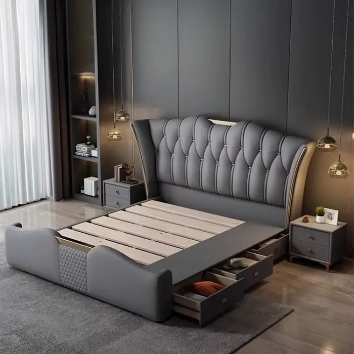 Corium lit en rouleau souple Design moderne Simple gris lit haut De gamme chambre mariage Camas De Matrimonio dortoir accessoires pour la maison