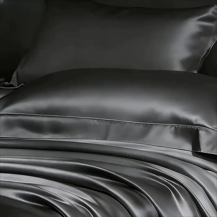 Parure de lit complète en satin blanc pour chambre à coucher