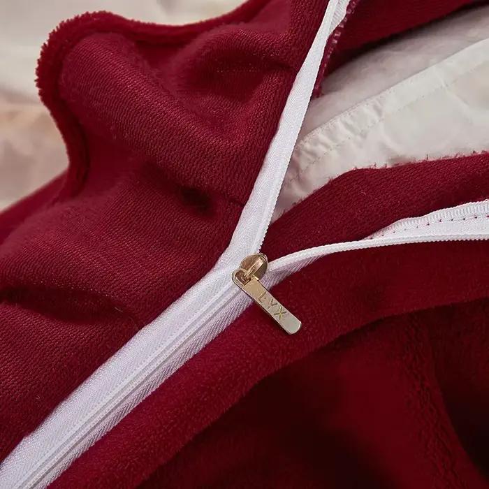 4/5 pièces hiver chaud épaissi lait velours dentelle princesse bordeaux rouge ensemble de literie housse de couette