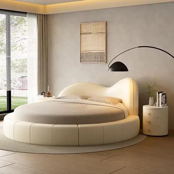 Lit de style européen minimaliste blanc crème de luxe avec tête de lit française