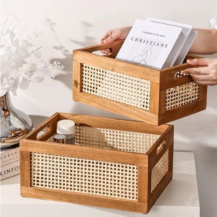 Boîte de rangement de bureau japonaise en bois massif