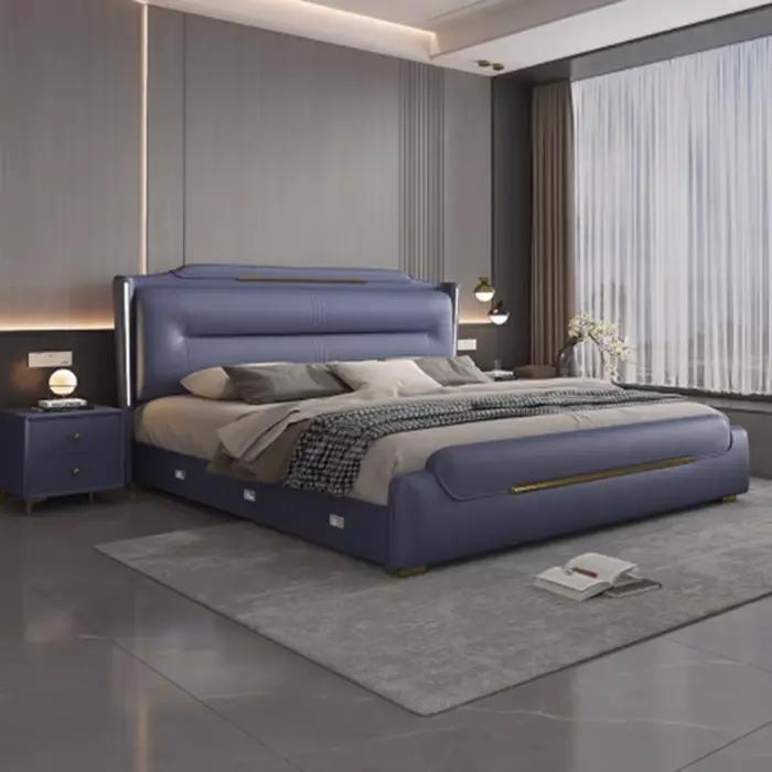 Chambre à coucher de luxe lit sommeil minimaliste européen tables de nuit tissus d'ameublement lits Queen Lounge Letto Matrimoniale meubles d'hôtel