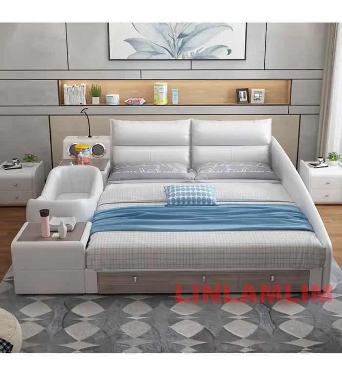 Lit familial capitonné King Size avec berceau intégré