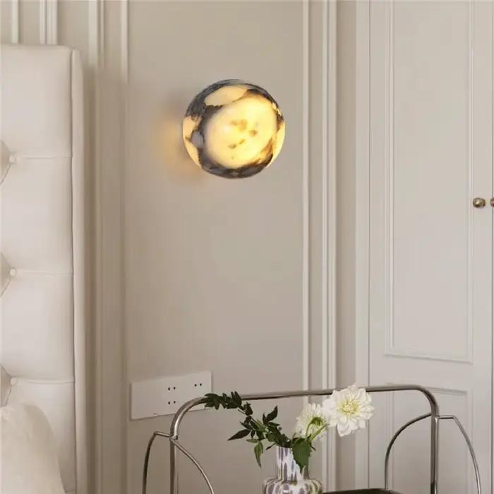B84B-luxe haut de gamme chambre chevet boule marbre pierre naturelle applique lumière LED salon couloir escalier évier