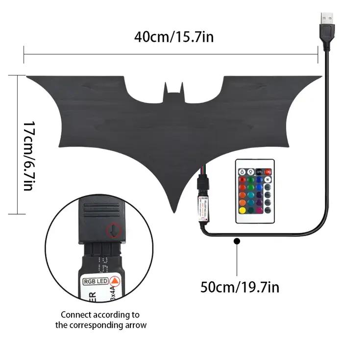 Applique murale chauve-souris 3D créative RGB, lumière LED décorative pour miroir de chevet avec télécommande pour chambre à coucher, salon, porche, Passage