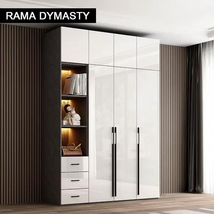 Armoire large blanche de luxe moderne, tiroirs et portes pour vêtements