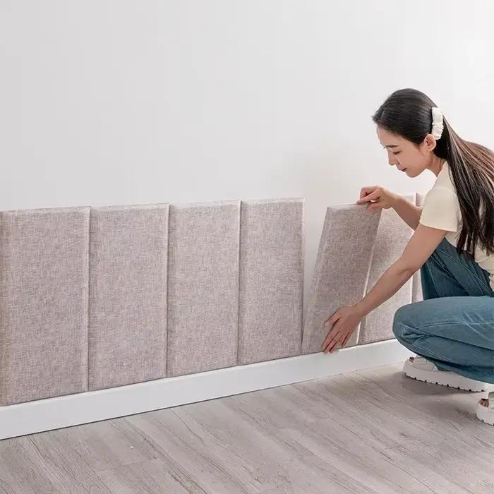Panneaux muraux souples autocollants en lin pour tête de lit