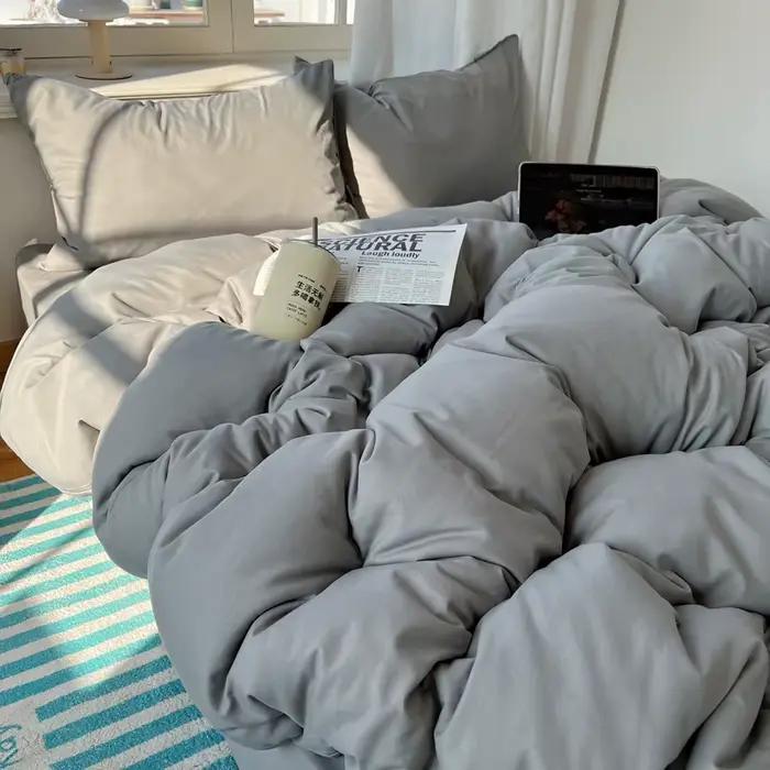 Parure de lit en coton 4 pièces avec drap plat