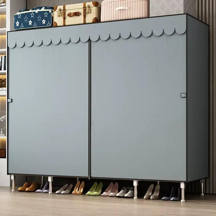 Rangement non tissé à double tige imperméable : armoire en tissu durable et minimaliste avec un large espace et une haute praticité